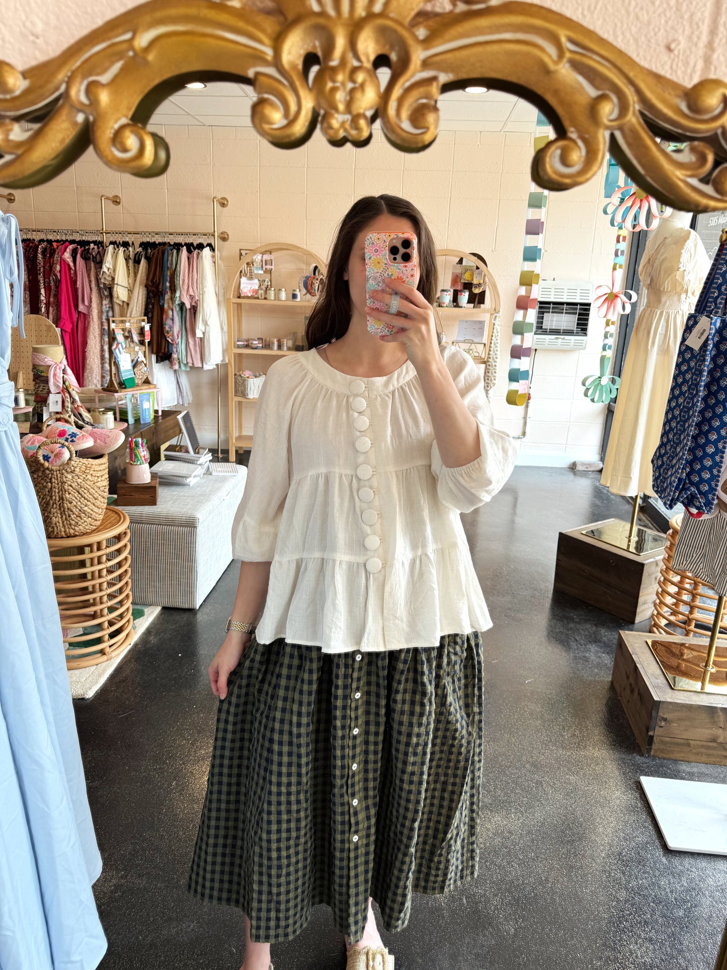 Front Button Check Skirt
