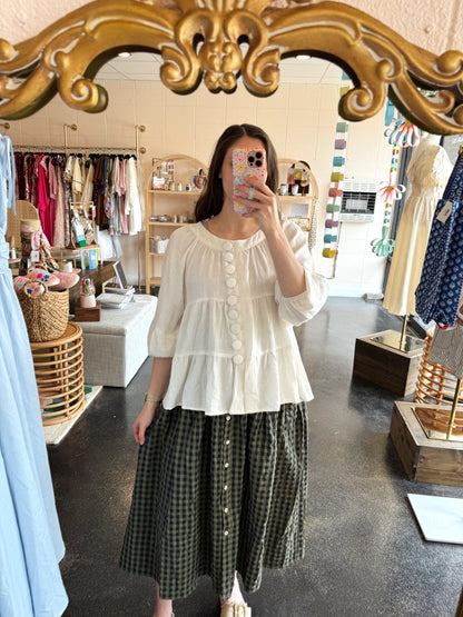 Front Button Check Skirt