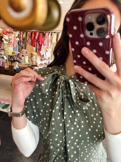 Polka Dot Tie Neck Dress