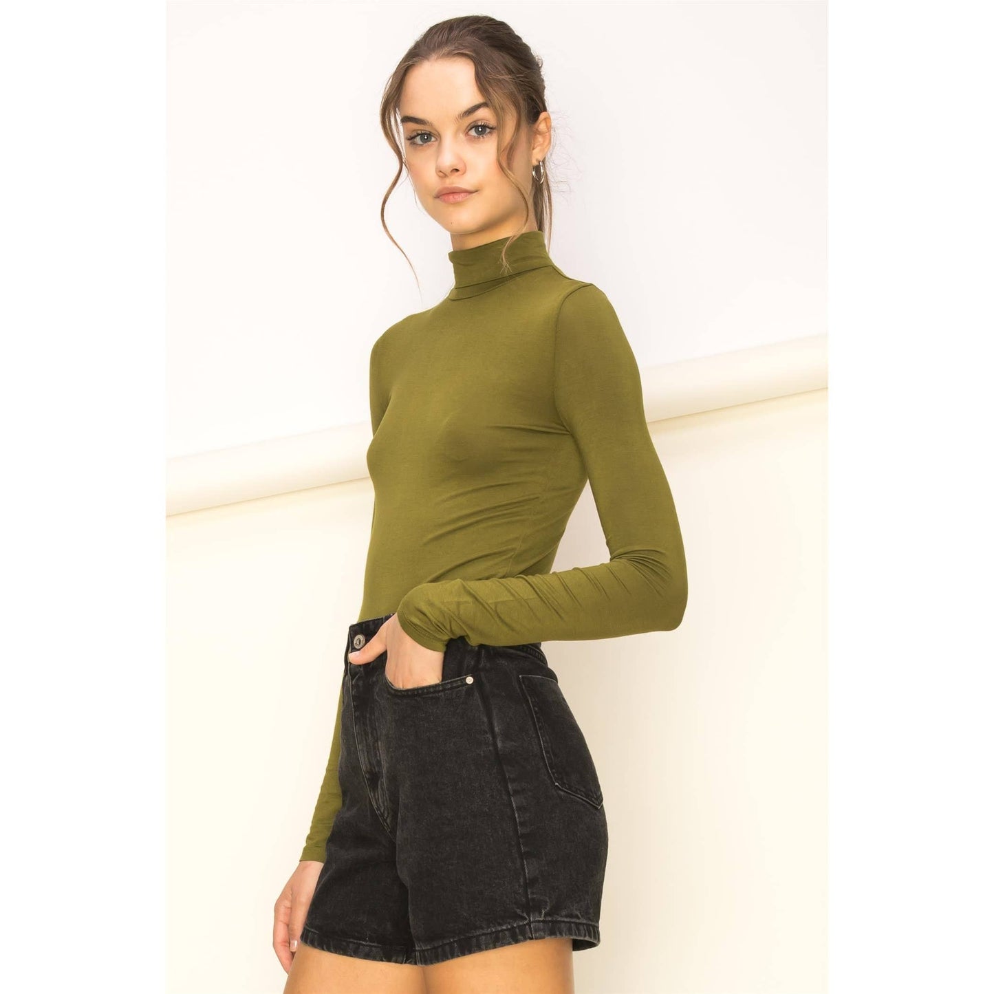 Olive Turtleneck Top