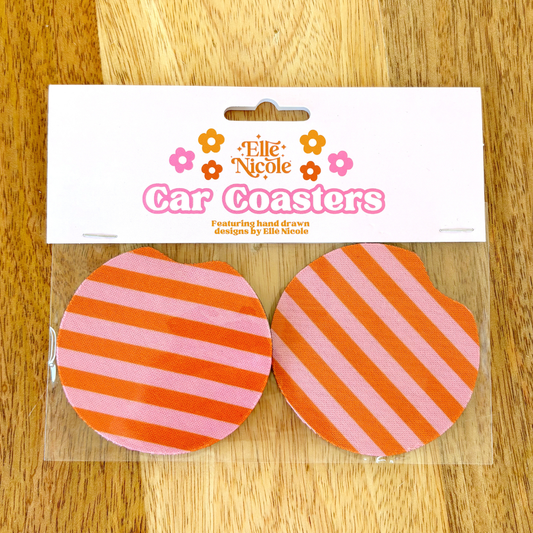 Pink & Orange Stripes Car Cupholder