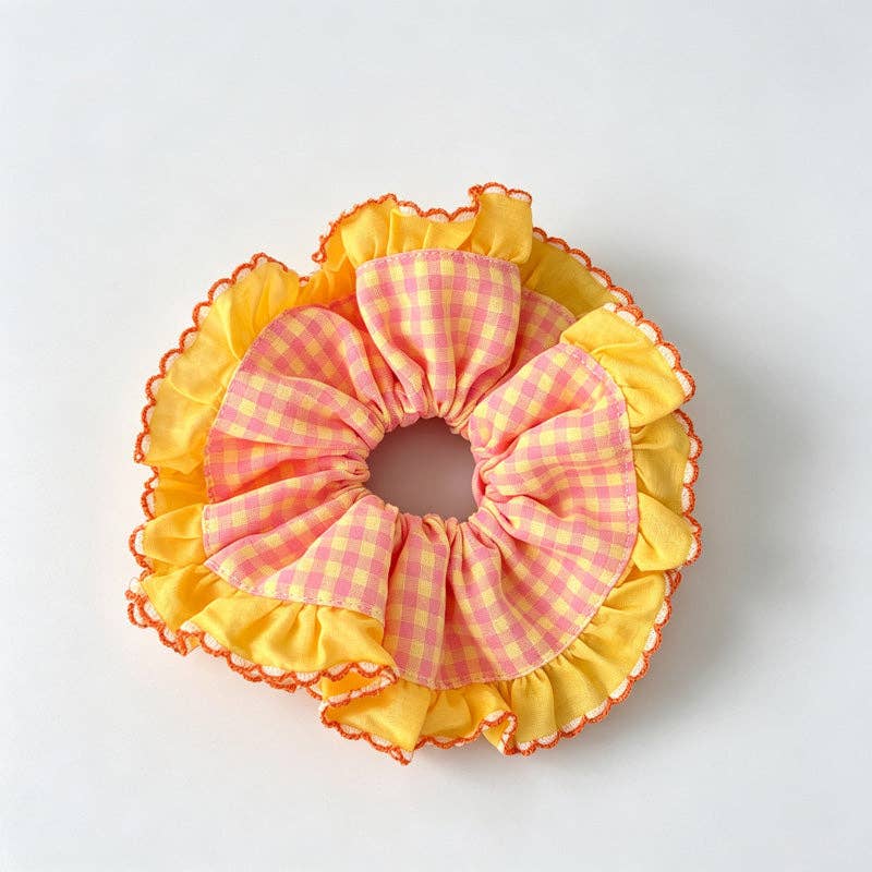 Ruffle Grid Print Scrunchie