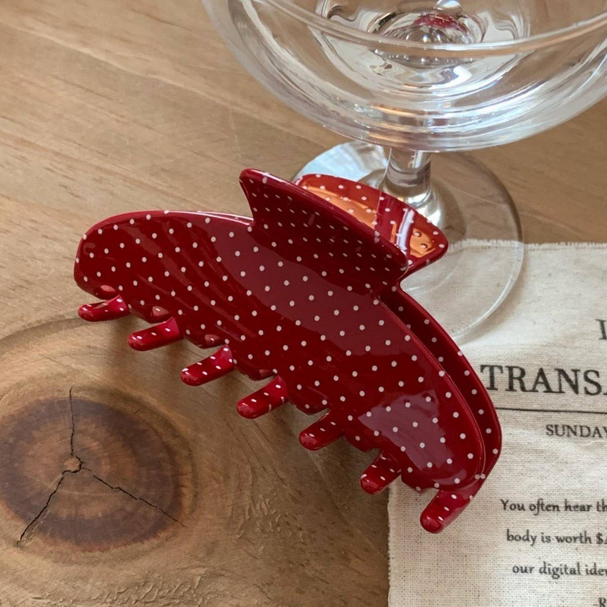 Wine Polka Dot Claw Clip