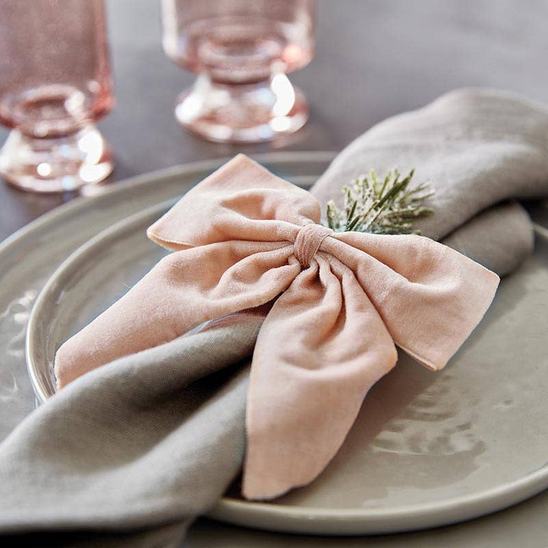 Velvet Bow Napkin Ties - Blush - Set of 4