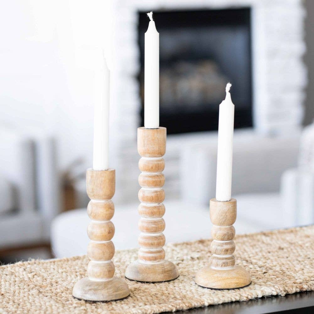 Set of 3 Wood Candle Holders