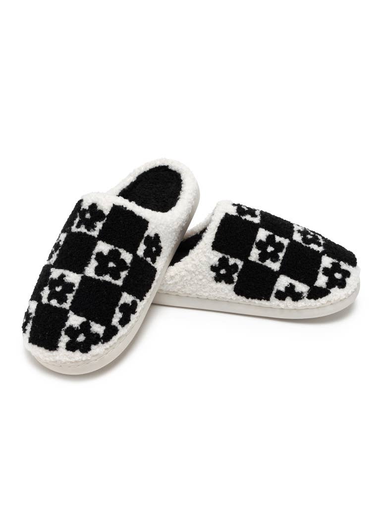 Black & White Check Slippers - S/M