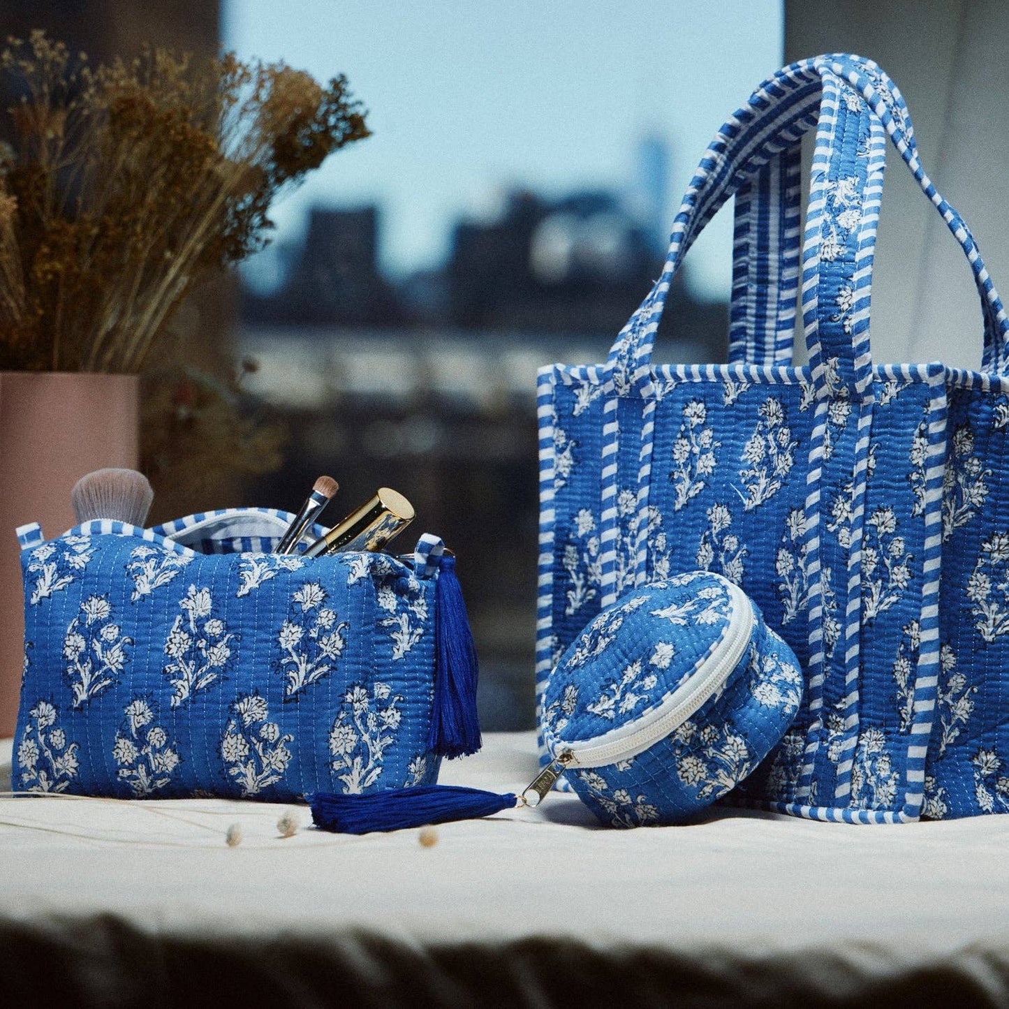 Blue Quilted Pouch