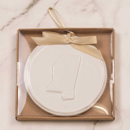 Mississippi Embossed Ornament   White   4"