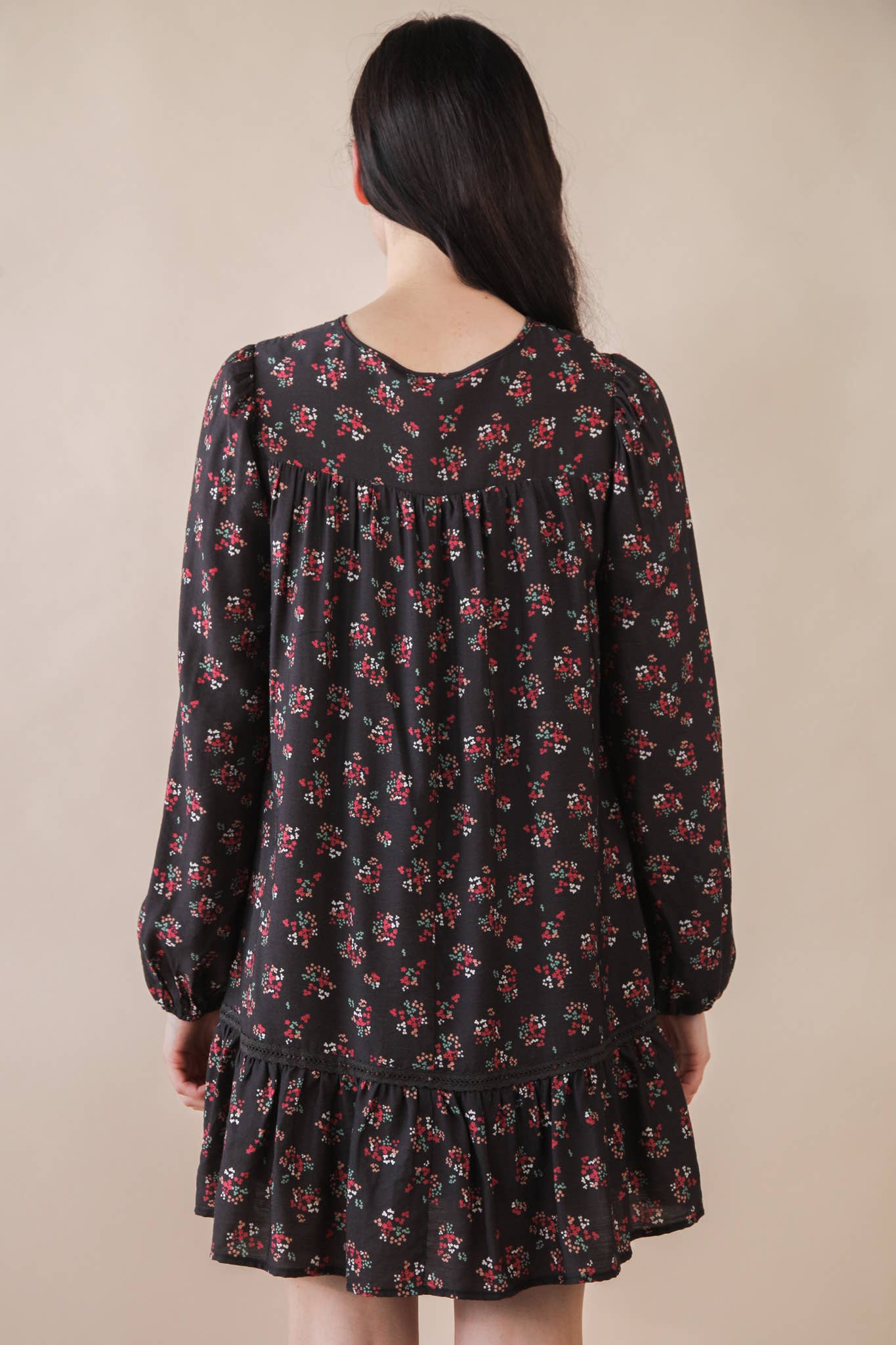 Black Floral Velvet Bow Dress