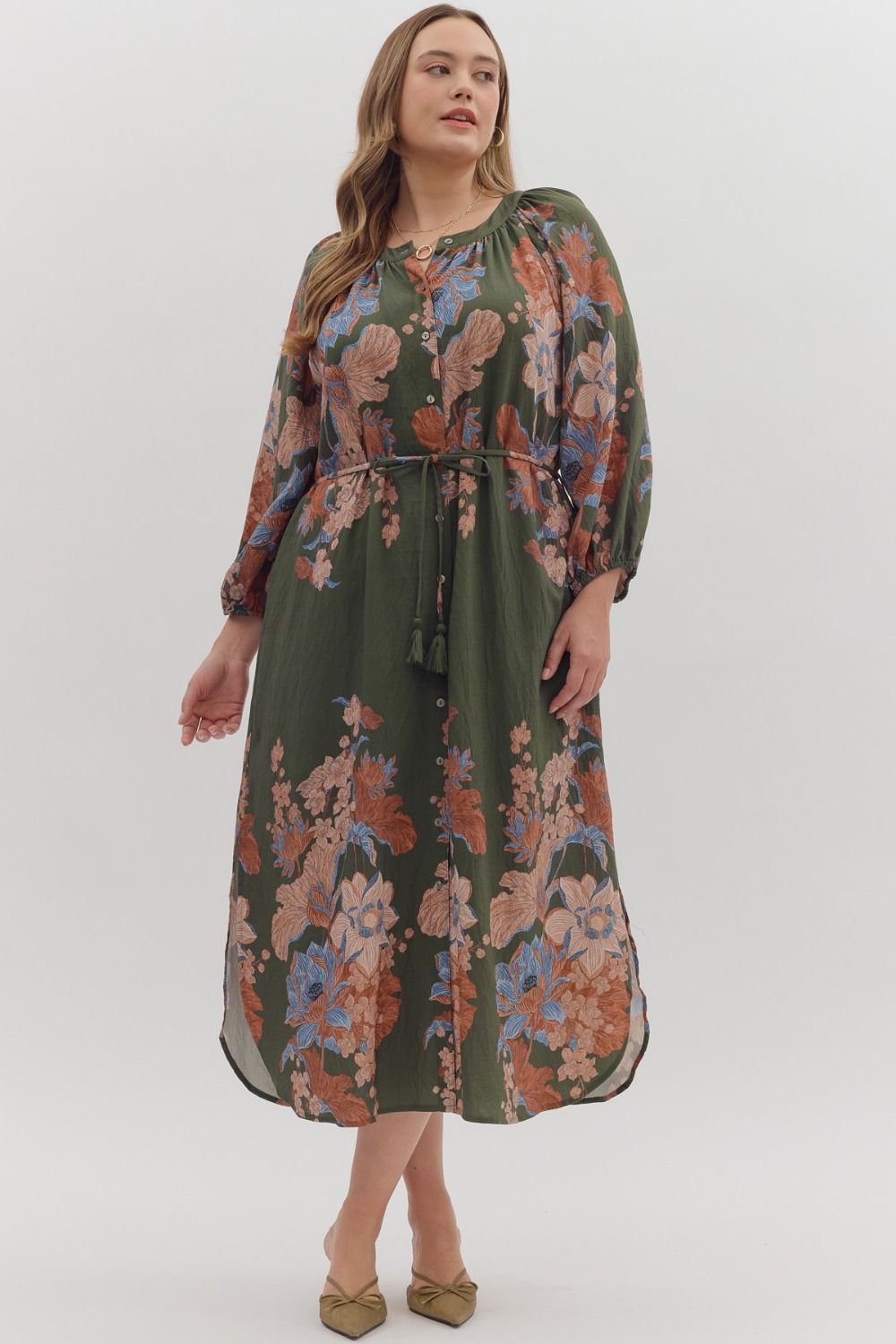 *PLUS* Olive Flower Dress