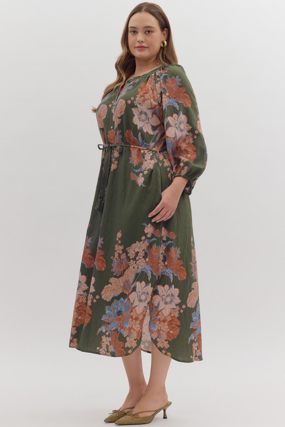 *PLUS* Olive Flower Dress
