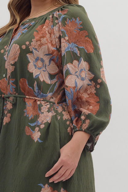 *PLUS* Olive Flower Dress