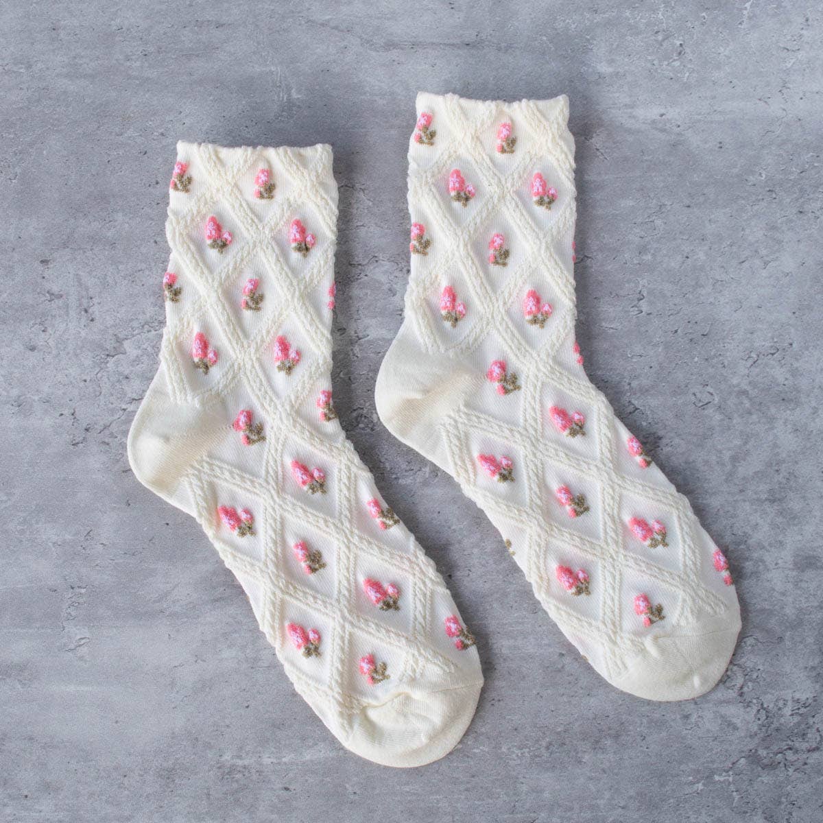 Cream/Pink Floral Socks