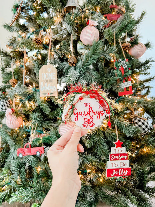 Last Name Custom Christmas Ornament with Icon