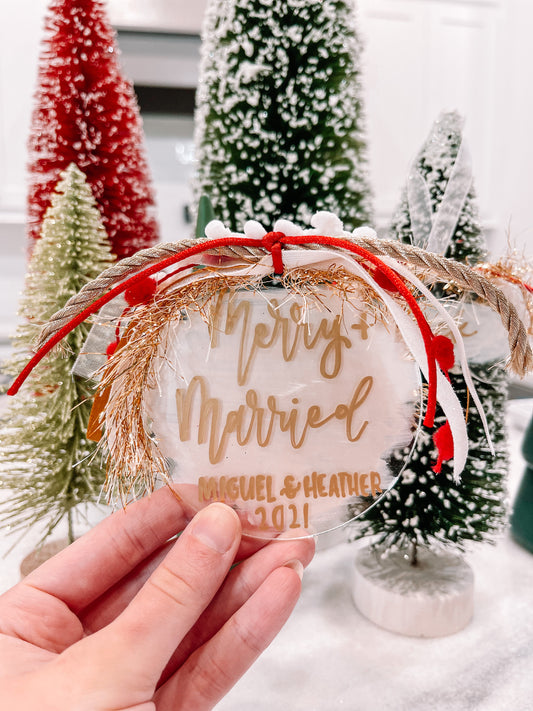 Merry + Married Christmas Ornament