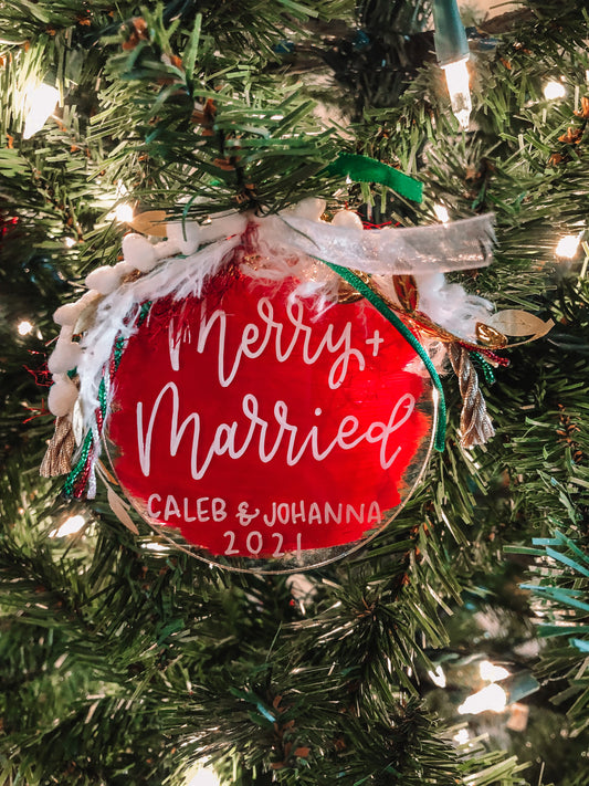 Merry + Married Christmas Ornament